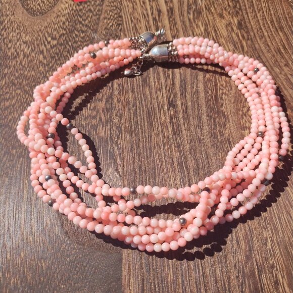 Jay King DTR mine finds 925 Sterling silver Angel Skin Coral 8 strand necklace - Picture 3 of 9